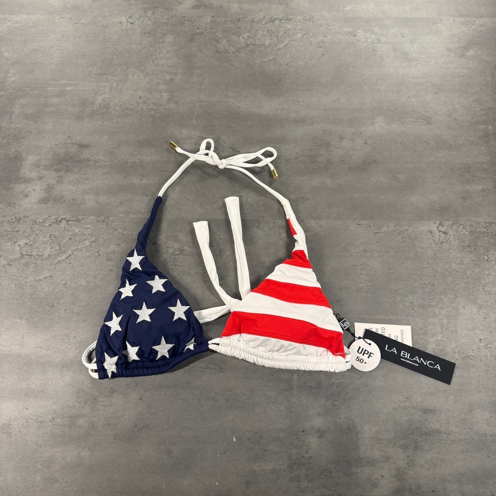 La Blanca Miss Americana Halter Bikini Swimsuit Top 6 Stars StripesTriangle $100